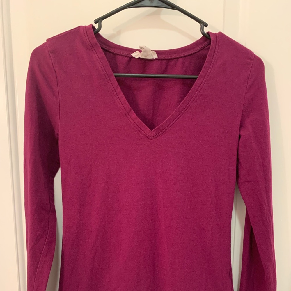 Purple V-Neck Forever 21 Long Sleeve Shirt